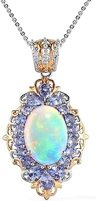 Shop LC Opal Blue Tanzanite 925 Sterling Silver Vermeil Yellow Gold Platinum Plated Halo Pendant Necklace for Women Jewelry Gifts Size 20" Ct 3.49 Birthday Gifts