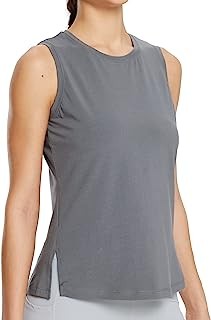Women's Pima Cotton Workout Tank Tops Double Slit Athletic Yoga Running Casual Sleeveless Shirts