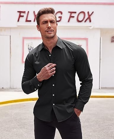 COOFANDY Men's Muscle Fit Dress Shirts Wrinkle-Free Long Sleeve Casual Button Down Shirt