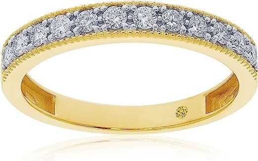 La Joya 1/10 - 1/2 CT TW Certified Lab Created Vintage Inspired Diamond Rings - Sparkling 10k Solid Gold Wedding Bands for Women, Stackable Band, Promise Ring and Anniversary Bands for Women
