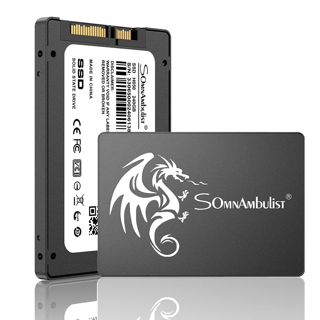 Somnambulist SSD 240GB SATA III 6Gb/s Internal Solid State Hard Drive 2.5″ 7mm(0.28″) Read Speed Up to 550Mb/s 3D NAND for Laptop and Pc H650(240gb Black Dragon)