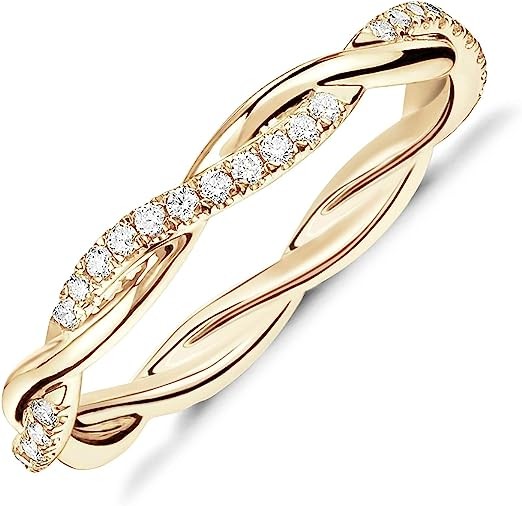 PAVOI 14K Gold Plated Cubic Zirconia Twisted Rope Eternity Band for Women