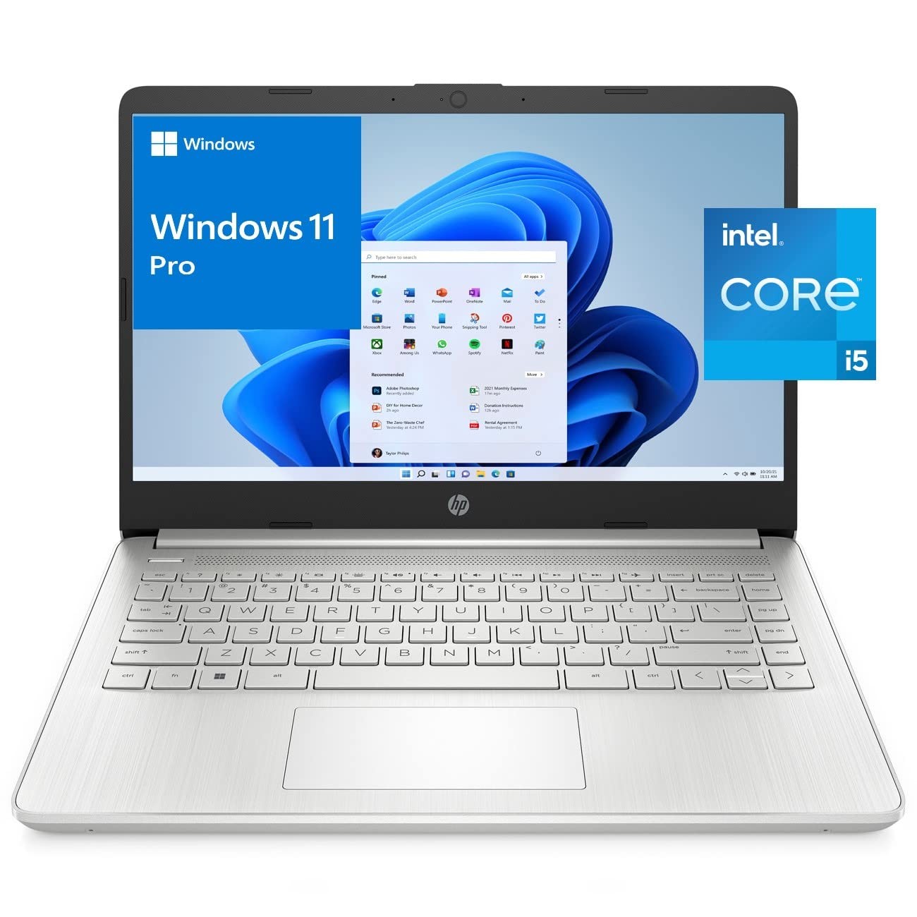 HP 14" Business Laptop Computer, Intel Quad-Core i5-1135G7 up to 4.2GHz (Beat i7-1065G7), 8GB DDR4 RAM, 256GB PCIe SSD, 802.11AC WiFi, Bluetooth, Natural Silver, Windows 11 Pro, BROAG Extension Cable