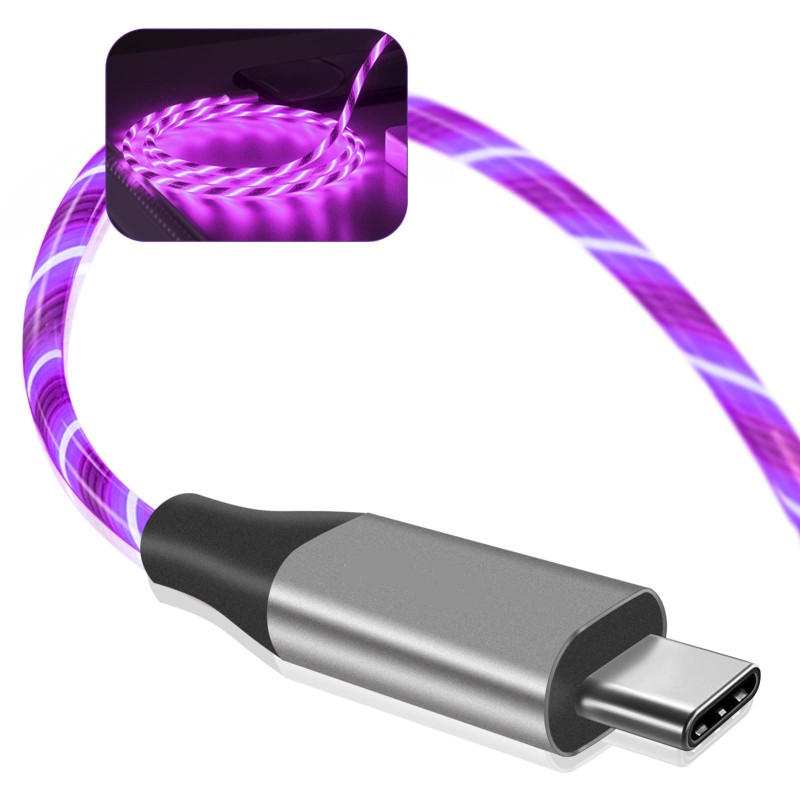 USB C Cable, 3A LED Light Up Fast Charger Charging Cords Type C Cable Compatible with Samsung Galaxy S21 S20 S10 S10E S9 S8 Plus Note 20 10 9 8, LG G8 and More (Purple, 6 ft) …