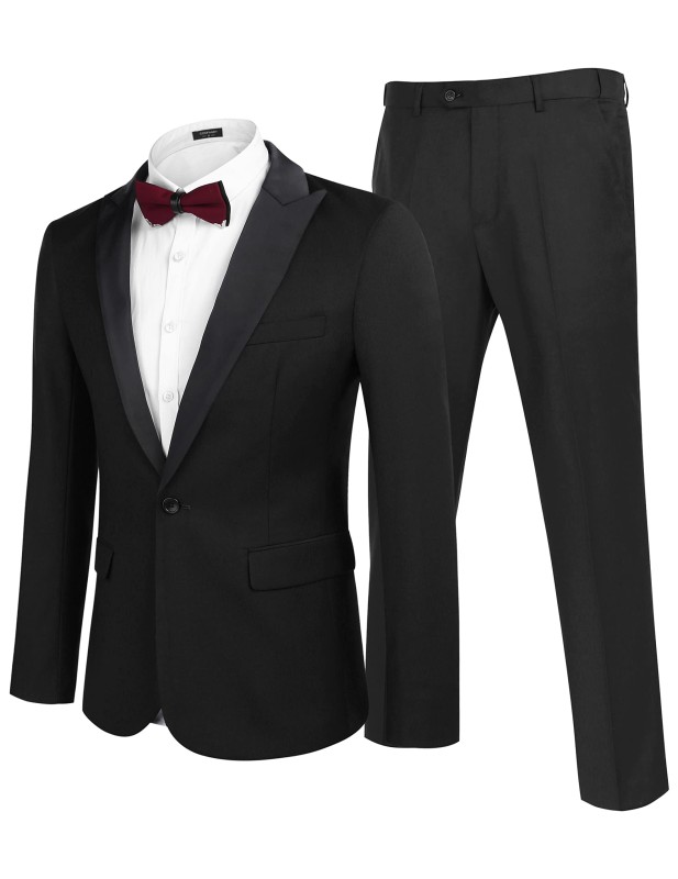Men's Tuxedo Suits 2 Piece Wedding Blazer One Button Peak Lapel Suit Jacket Dress Pants for Dinner,Prom,Party