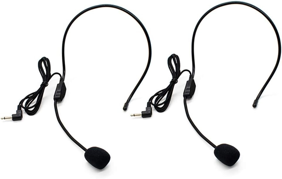 AUEAR 2 Pack Headset Microphone Flexible Wired Boom Standard 3.5mm Connector Jack Black for Voice Amplifier Teachers Speakers Belt Pack Mic Systems Computer