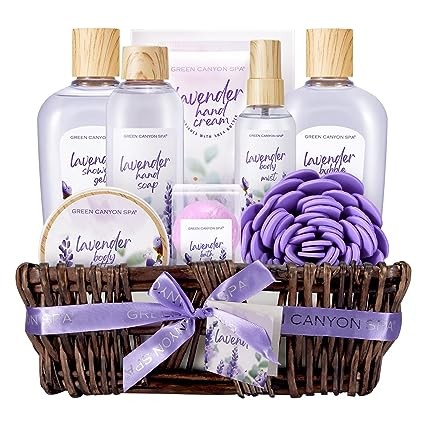 Fathers Day Gift Baskets for Women, 10Pcs Lavender Home Spa Gifts Kits with Handmade Wicker Basket, Bath Sets for Women, Graduation Birthday Anniversary Best Friends Wedding Gift Basket for Her