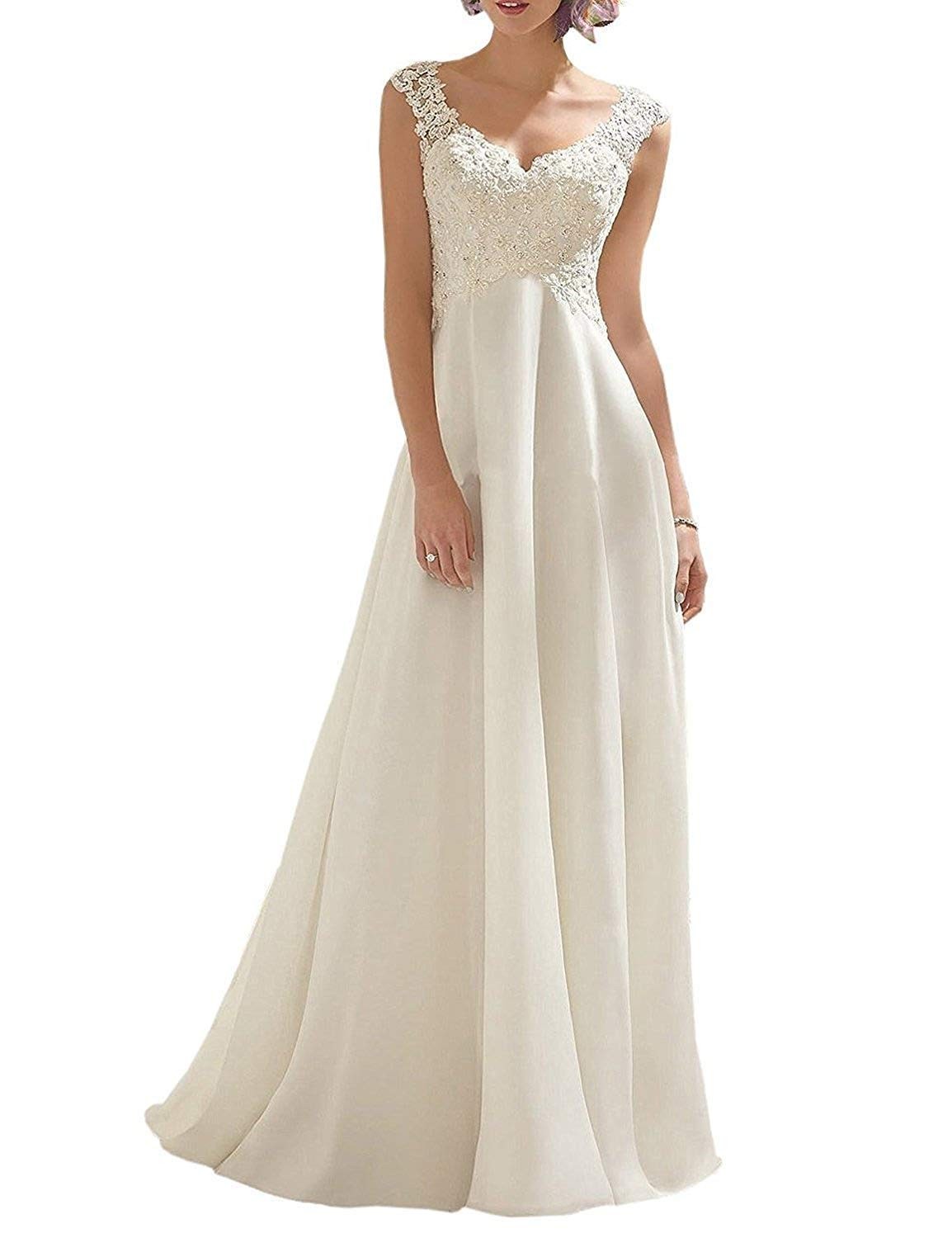 Women's Wedding Dress Lace Double V-Neck Sleeveless Evening Dress