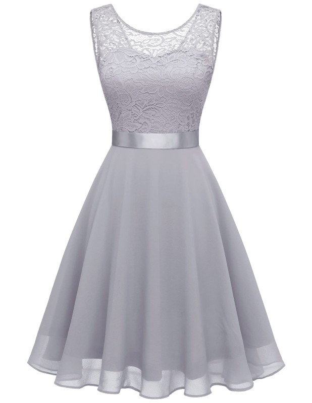 Women's Short Floral Lace Bridesmaid Dress A-line Swing Party Dress