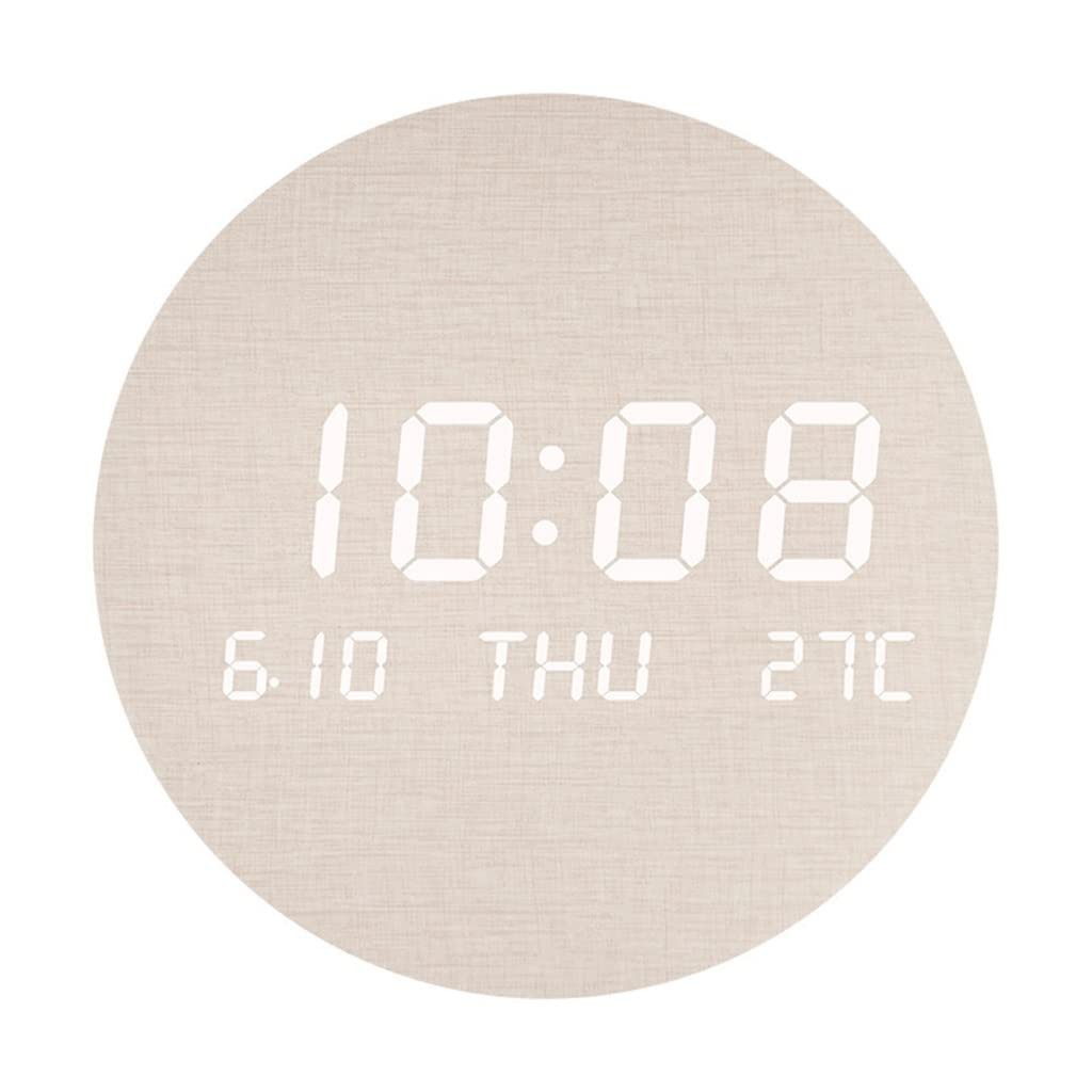 LIRUXUN Wooden Led LED Digital Clock Luminous Silent Temperature Nordic Watch Wall Mounted Clocks Home (Color : D, Size : 19.5x19.5cm)