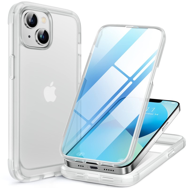 Miracase Compatible with iPhone 13 case 6.1 inch, 2022 New Full-Body Glass Clear Case Bumper Case with Built-in 9H Tempered Glass Screen Protector for iPhone 13, Matte Clear