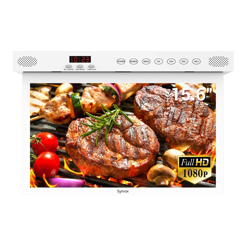 SYLVOX 15.6 inch Smart TV for Kitchen, 1080P FHD RV TV Under Cabinet Television, Smart Android TV Rotated & Folded, Support Google Assistant WiFi Bluetooth, Small TV for Kitchen, Bedroom, RV Camper