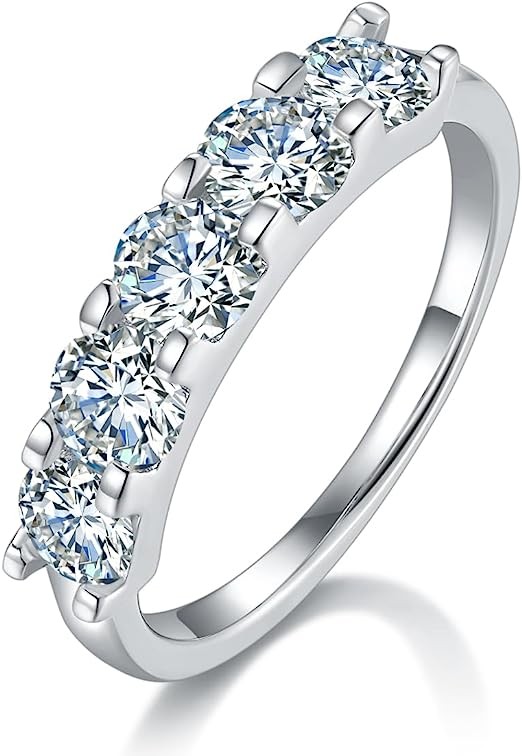 7ZHUS Wedding Band for Women, 2Carat- 5PC Moissanite Wedding Ring, D Color VVS1 Simulated Diamond 925 Sterling Silver Eternity Ring…