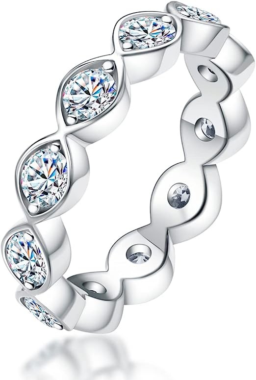 AnuClub Moissanite Eternity Wedding Band Ring D Color Lab Diamond 18K Gold Plated Silver Ring for Women With Certificate