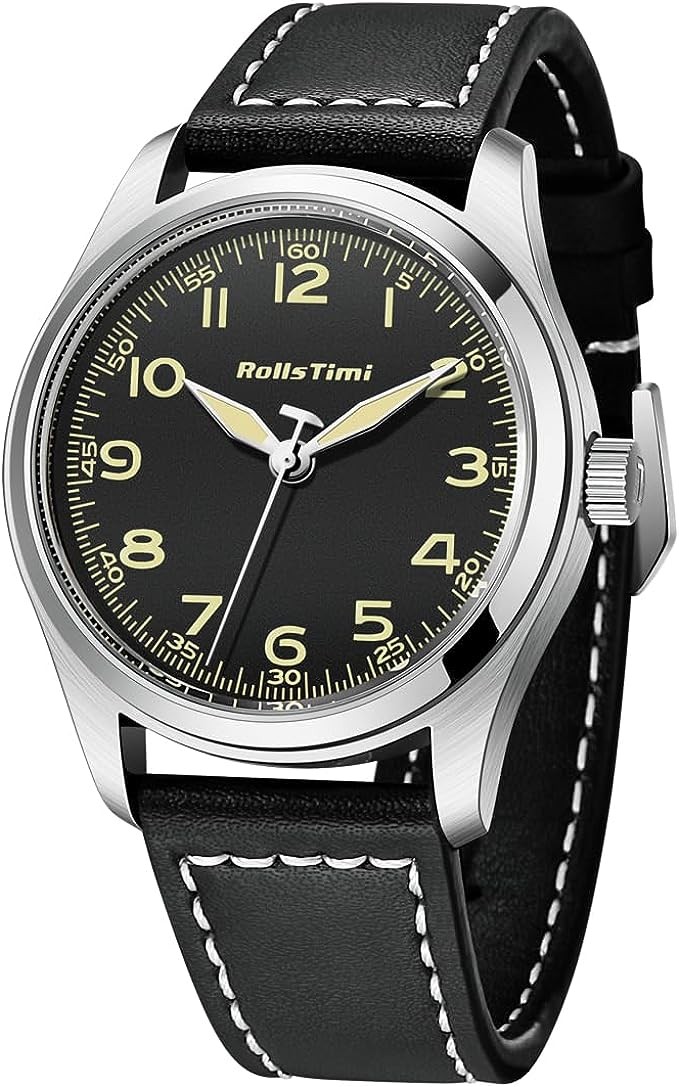 RollsTimi Quartz Watch for Men Minimalist Zinc Alloy Genuine Leather Waterproof Wrist Watch Men Fashion Luminous Analog Clock Gift for Men
