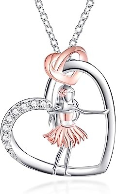 925 Sterling Silver Heart Ballet Dance Lovers Dancer Necklace Ballerina Silhouette Jewelry Gift for Women