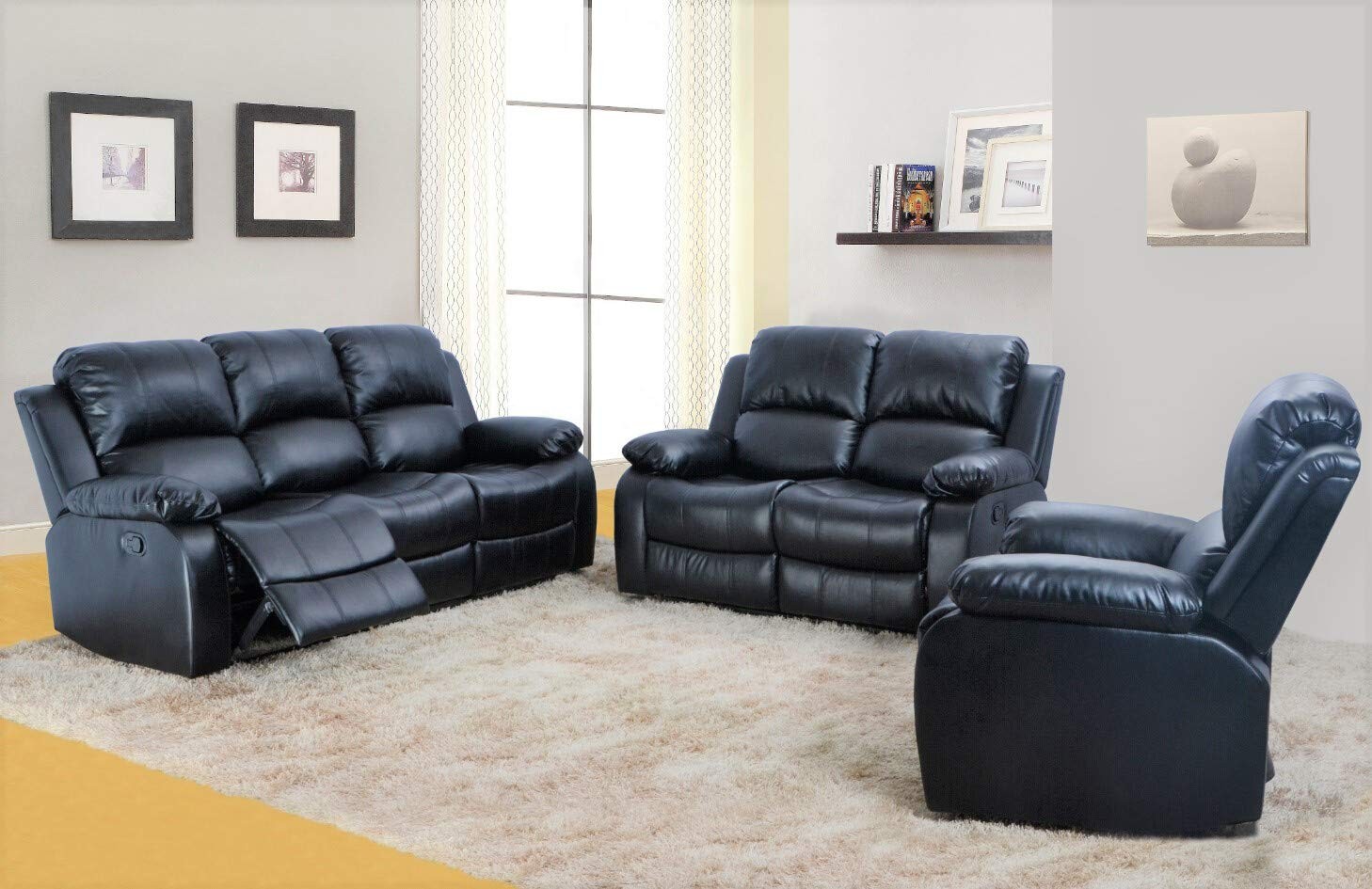 Beverly Fine Furniture 3 Piece Cades Bonded Leather, Black
