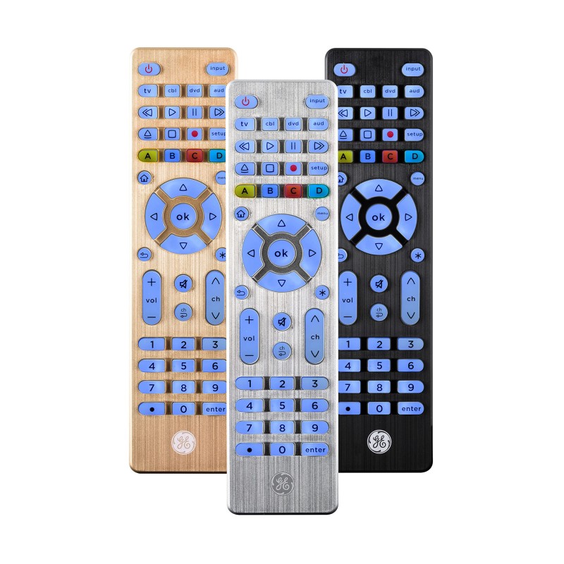 GE Backlit Universal Remote Control for Samsung, Vizio, LG, Sony, Sharp, Roku, Apple TV, TCL, Panasonic, Smart TV, Streaming Players, Blu-Ray, DVD, Simple Setup, 4-Device, Silver, 48844