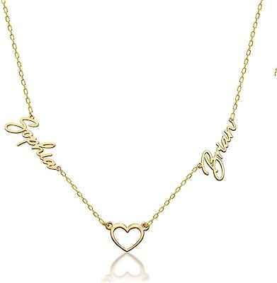 Silver&10k/14k/18k Gold Name Necklace for Women, 2 Names Necklace with Heart, Personalized Jewelry Gifts for Mother Girlfriend Girls Friend
