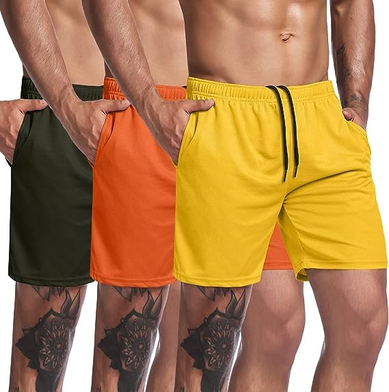 COOFANDY Men's 3 Pack Workout Gym Shorts Mesh Athletic Shorts Lightweight Bodybuilding Training Short Pants with Pockets