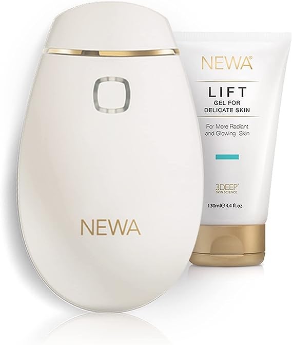 NEWA RF Wrinkle Reduction Device (Plug in) - FDA Cleared Skincare Tool for Facial Tightening. Boosts Collagen, Reduces Wrinkles. with 1 Month Gel Supply.