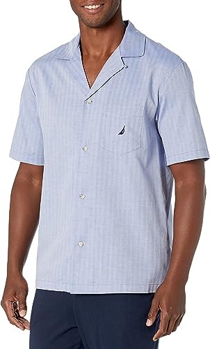 Nautica Men's Short Sleeve 100% Cotton Soft Woven Button Down Pajama Top