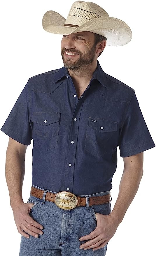 Wrangler Men's Cowboy Cut Western Two Pocket Short Sleeve Snap Work Shirt