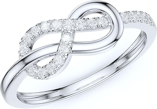 PRSTANI Real 14k White Gold Tie The Infinity Love Knot Simulated Diamond or Genuine MoissaniteIntertwined Ring Promise Ring