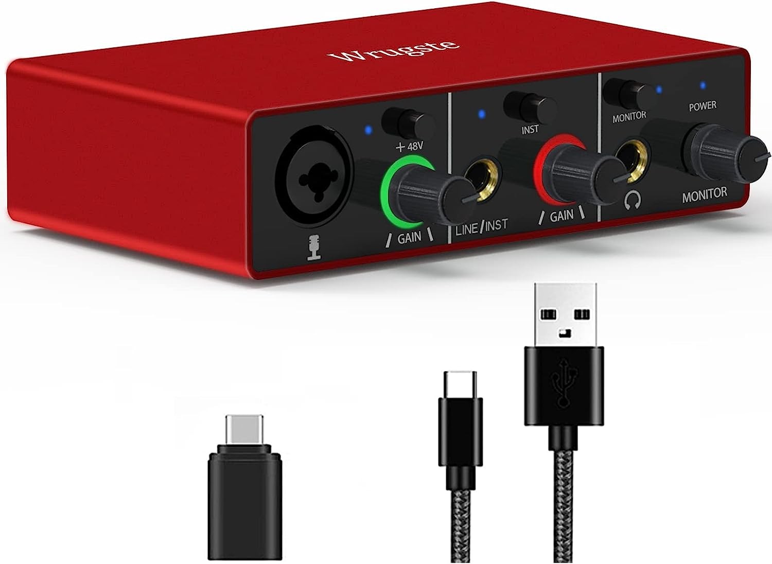 USB Audio Interface Solo(24Bit/96kHz)+48V Phantom Power for Computer Recording Podcasting and Streaming Plug and Play Noise-Free Wrugste XLR Audio Interface for Content Creators Musicians and