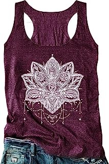 Womens Mandala Vintage Graphic Racerback Tank Tops Summer Casual Loose O-Neck Tanks Vest Vacation Classic-Fit Shirt Cami