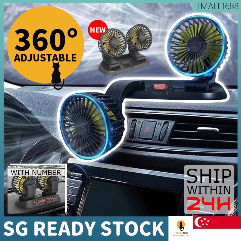 [?SG Ready Stock] Car Strong Dual Fan Air Conditioning Double Booster Cooler 360° Desktop USB Mini Fan For Car Van Truck
