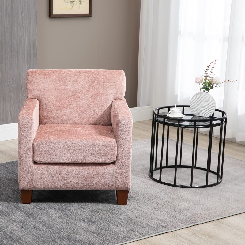 ANOUR Mid Century Modern Accent Chairs,Living Room Chairs with Wooden Legs,Single Sofa Chairs,Chenille Upholstered Arm Chairs for Living Room,Bedroom-Pink