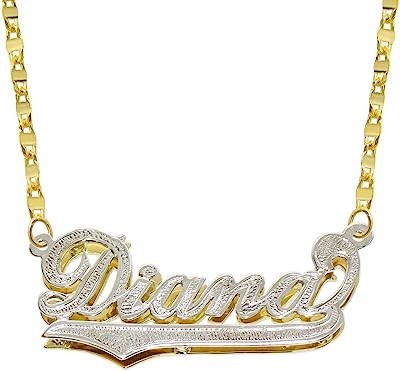 14K Two Tone Gold Personalized Double Plate 3D Name Necklace - Style 3 - Customize Any Name