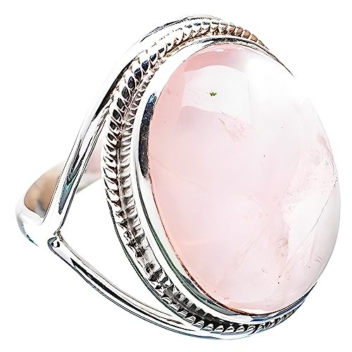 Navya Craft Natural Rose Quartz Ring Handmade Statement Cocktail Sterling Silver Rings Women Pink Gemstone Rings Rose Quartz Jewelry Christmas Gift January Birthstone Custom Ring Sizes 4 to 13 US