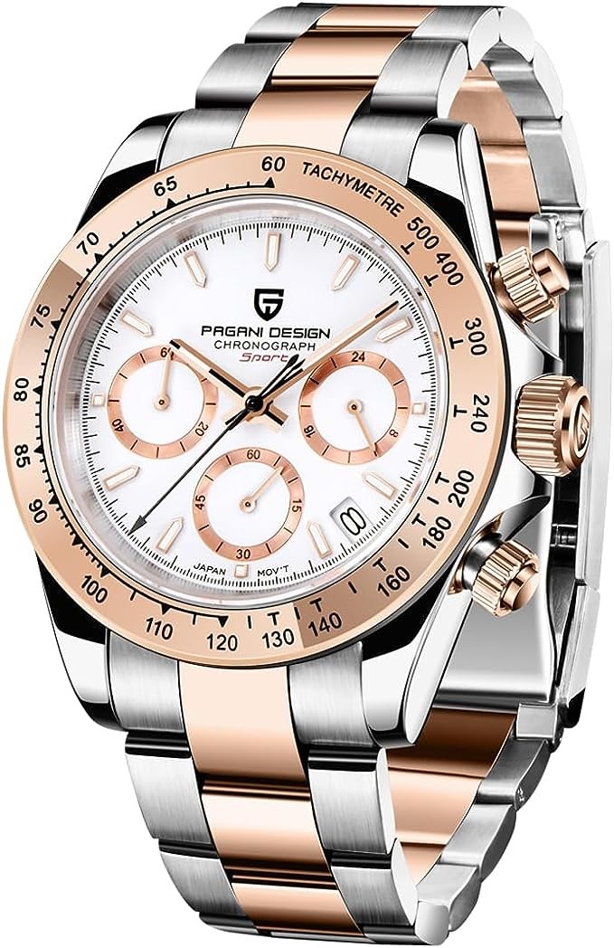 RollsTimi Luxury Men’s Quartz Watch VK63 Japan Movement Stainless Steel Waterproof Wrist Watch Chronograph Sports Business Stopwatch