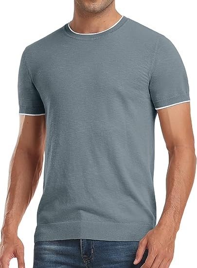 Sailwind Mens Linen Knit T-Shirt Short Sleeve Crew Neck Contrast Trim Tee Shirt