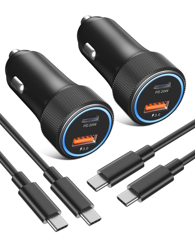 USB C Car Charger 2-Pack, Eversame 36W PD3.0 & QC3.0 Dual USB Fast Car Charger Adapter for Samsung Galaxy S22/S21/Google Pixel 6/iPhone 14/14 Pro Max/14 Pro/14 Plus/13/12/iPad Pro-6FT C-C Cable-Black