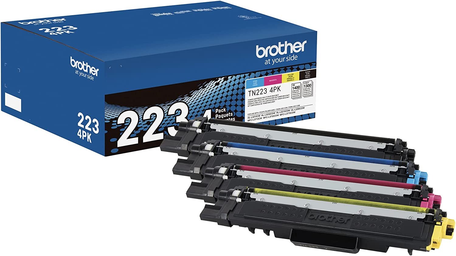 Brother Genuine Standard-Yield Toner Cartridge Four Pack TN223 4PK - includes one cartridge each of Black, Cyan, Magenta &amp; Yellow Toner, Standard Yield, Model: TN2234PK
