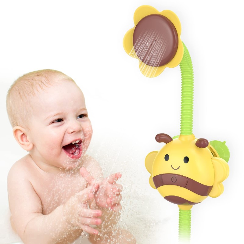 KINDIARY Bath Toy, Honeybee Shower Toy for Baby Toddlers, Battery Operated Water Spray Squirt Shower Faucet and Bathtub Automatic Water Pump for Infant