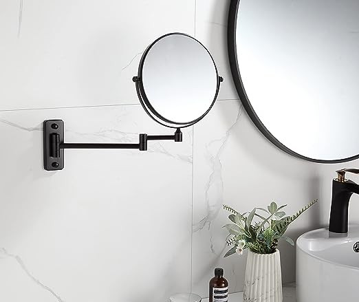KAIIY Wall Mounted Makeup Mirror - 5X Magnification 8'' Two-Sided Swivel Extendable Bathroom Hotel Cosmetic Mirror Matte Black