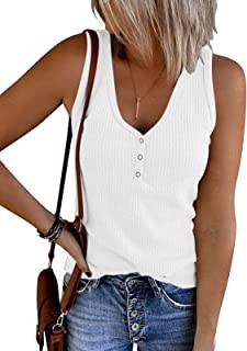 Womens V Neck Tank Tops Summer Sleeveless Ribbed Button Casual Henley Shirts