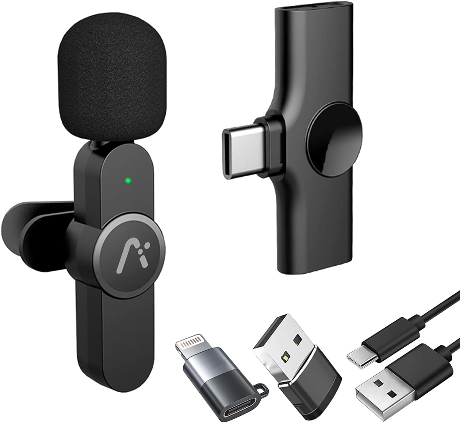 Aisizon Wireless Clip Mic, Wireless Lavalier Microphones, Lapel Clip-on Microphone, for Smartphone, Laptop, Video Recording, Tiktok, Facebook Live, YouTube Live Stream