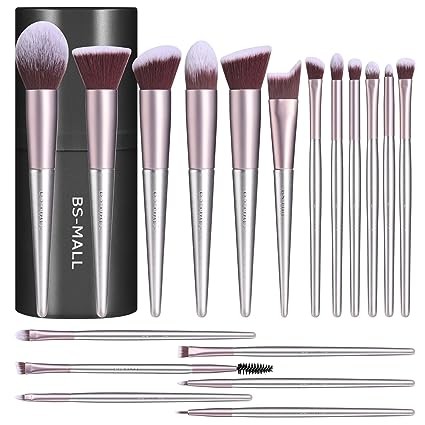BS-MALL Makeup Brush Set 18 Pcs Premium Synthetic Foundation Powder Concealers Eye shadows Blush Makeup Brushes with black case (B-Purple)