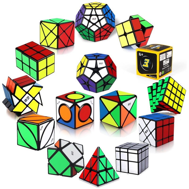 Roxenda [15 Pack] Speed Cube Set - 2x2x2 3x3x3 4x4x4 2x2x3 X-Cube Six-Spot Cube Skew Axis Windmill Fisher Mirror 2x2-Megaminx 3x3-Megaminx Pyramid Ivy Cube Smooth Magic Cube Puzzles Collection