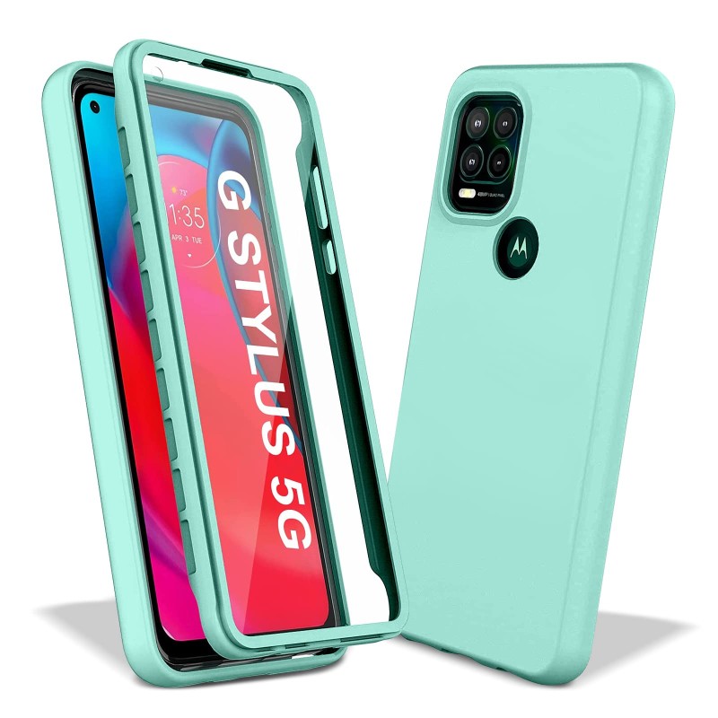 Razstorm Design Heavy Duty Case for Motorola Moto G Stylus 5G Case with Built-in Screen Protector Dual-Layer PC Silicone Shockproof Protective Cover (2021, 6.8") (Green)