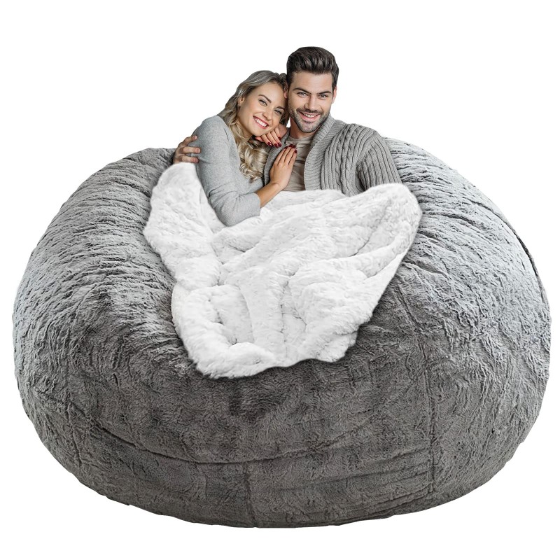 LapEasy Giant Bean Bag Chair Cover(Cover Only,No Filler),Oversized Round Soft Fluffy PV Velvet Washable Lazy Sofa bean bag Bed Cover for Adults, Living Room Bedroom Furniture Outside Cover(Light Grey)