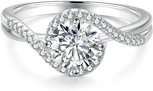KRKC Moissanite Rings for Women, 0.5CT/1CT/1.5 CT Lab Created Diamond Engagement Rings, D Color VVS1 Clarity Brilliant Round Cut, White Gold Plated S925 Sterling Silver Ring for Wedding, Promise, Anni