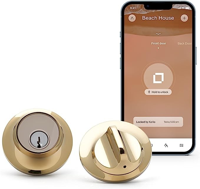 Level Home Inc. Lock Smart lock touch version - Smart lock tongue, Bluetooth lock, compatible with Apple HomeKit, polished brass for keyless entry using touch, Keycard lock or smart phone