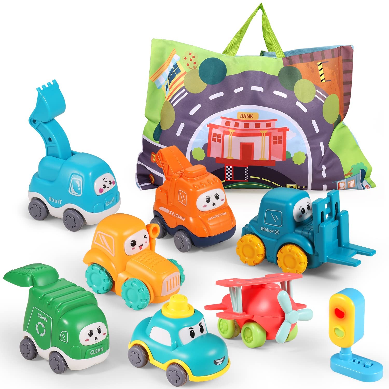 ALASOU Baby Truck Car Toy and Playmat Storage Bag(7 Sets)|Baby Toys 12-18 Months|Infant Toys for 1 2 3 Year Old boy Girl|1st Birthday Gifts for Toddler Toys Age 1-2