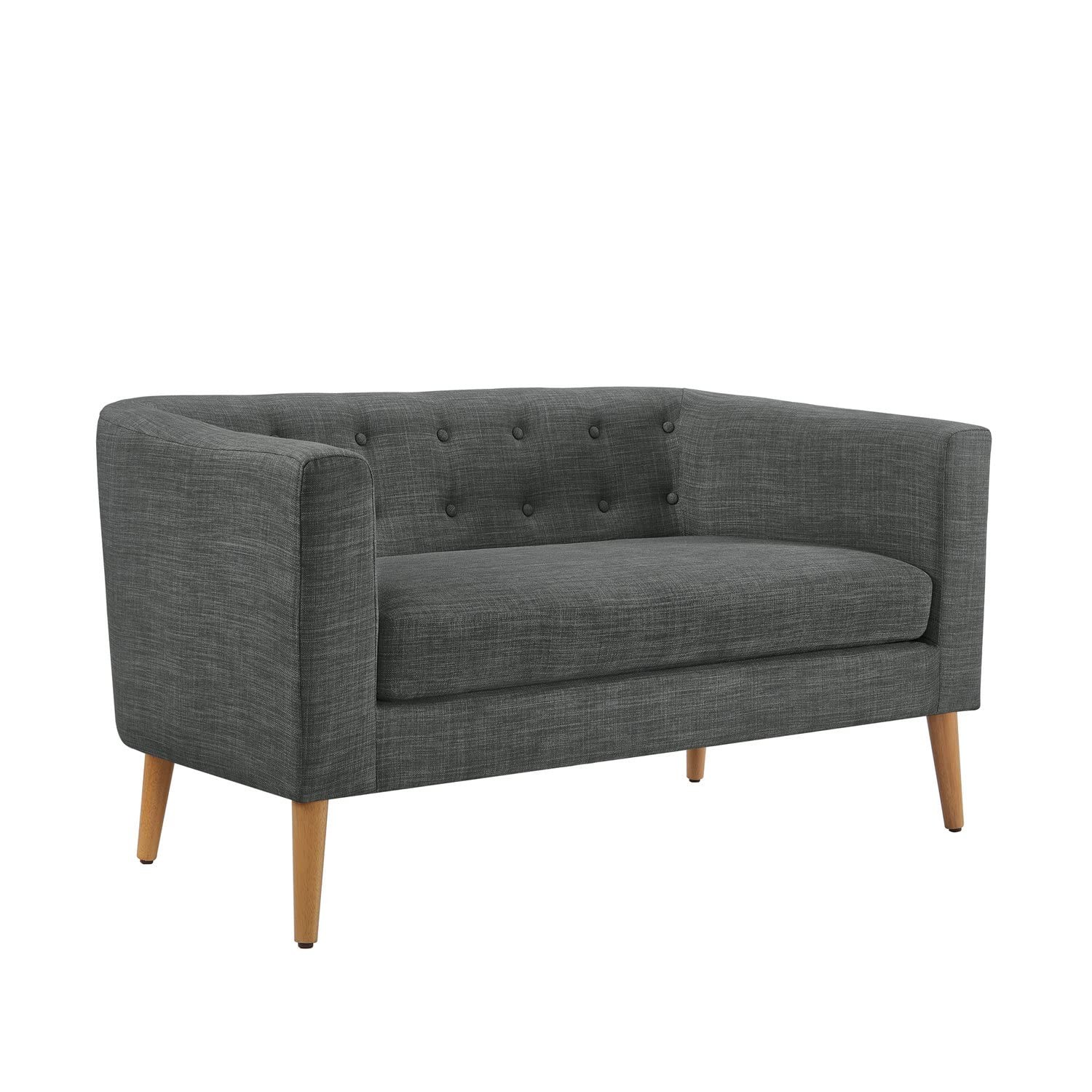 Amazon Basics Modern Upholstered Loveseat Sofa with Tufted Button for Living Room, Dark Grey